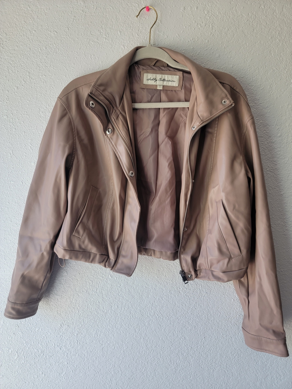 Blush Leather Bomber Jacket